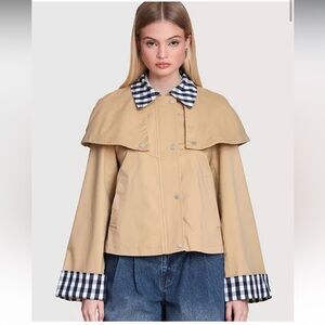 NWT AVEC LES FILLES Gingham Trim Cotton Cape Jacket - size L